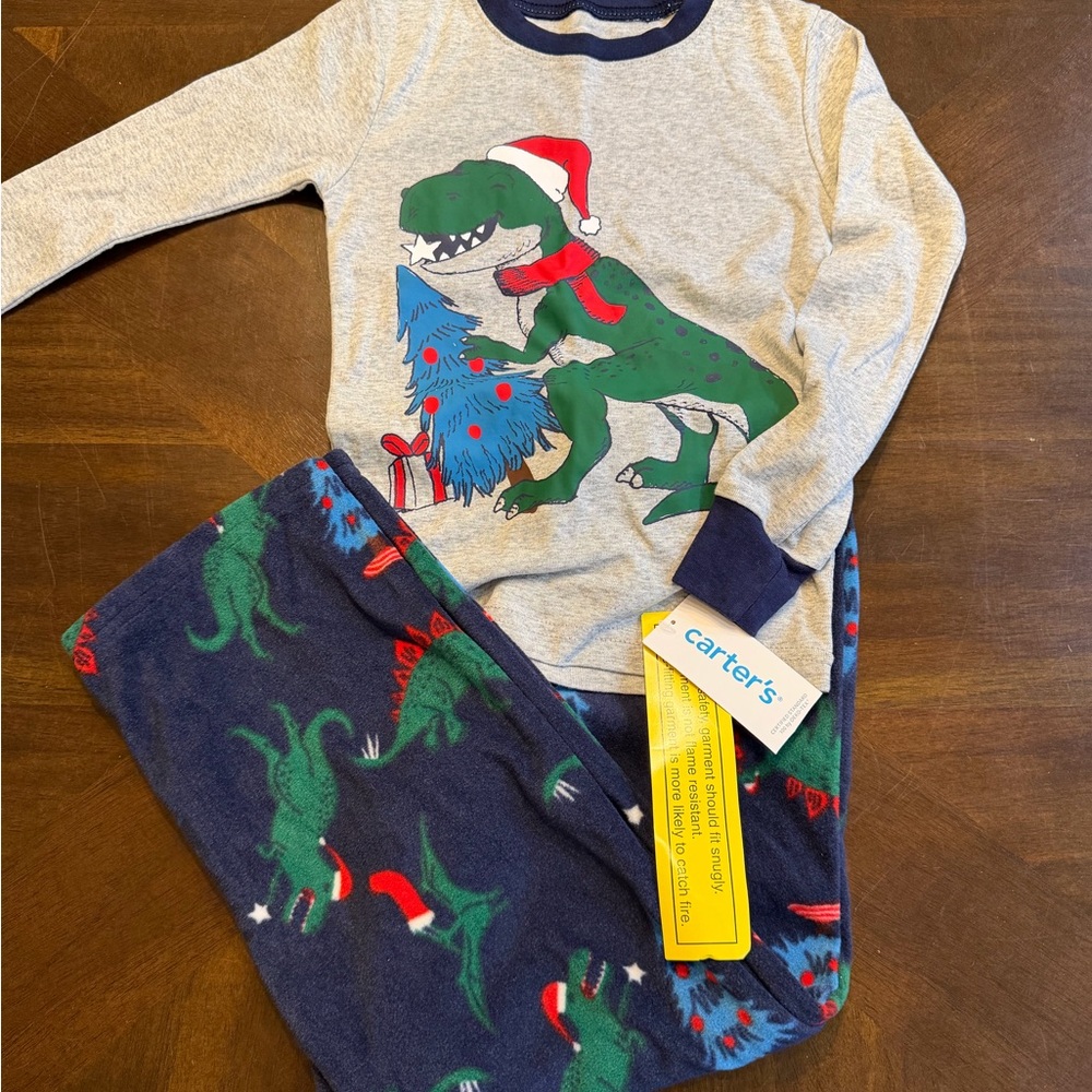 Carter's Festive Dinosaur Pajama Set - Gray and Navy